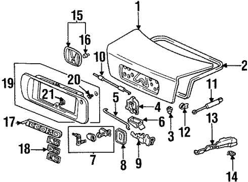 1994 Honda Accord Trunk Stay, Trunk Open Diagram for 74820-SV4-013