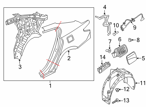 2015 Kia K900 Quarter Panel & Components Guard-Rear Wheel RH Diagram for 868223T200