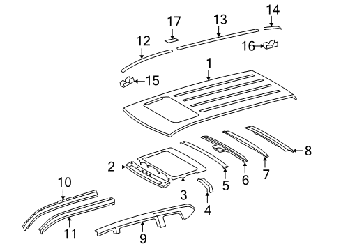 2011 Toyota Highlander Roof & Components Roof Rail Diagram for 61216-48010