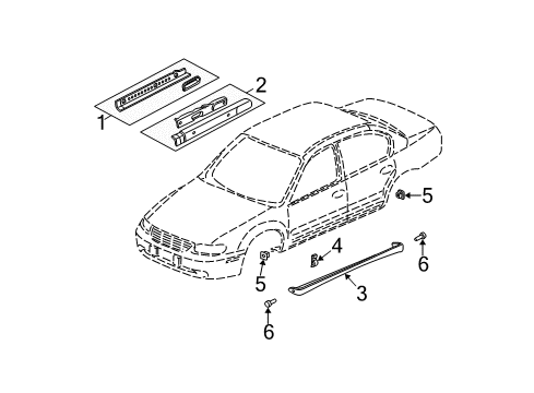 1997 Chevrolet Malibu Floor & Rails, Exterior Moldings Rocker Molding Clip Diagram for 22642199