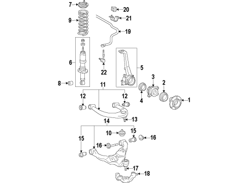 2005 Toyota Tacoma Front Suspension Components, Lower Control Arm, Upper Control Arm, Stabilizer Bar Hub Diagram for 43502-04080