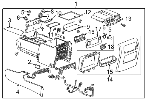2016 GMC Yukon XL Center Console Console Assembly Diagram for 23337522