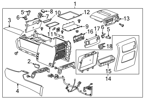 2017 GMC Yukon XL Center Console Console Assembly Diagram for 84126899