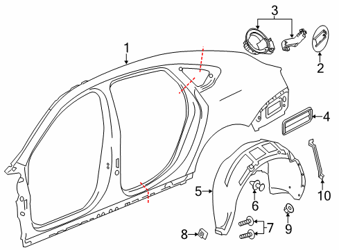 2018 Chevrolet Impala Quarter Panel & Components Filler Pocket Diagram for 22977622