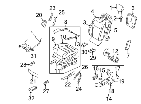 2010 Infiniti FX50 Power Seats Front Seat Slide Switch, Right Diagram for 87016-3LZ1A