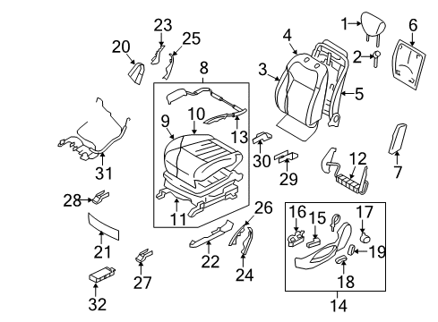 2009 Infiniti FX50 Driver Seat Components Front Seat Slide Switch, Left Diagram for 87066-1CD2C