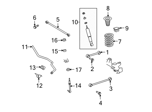 2014 Toyota FJ Cruiser Rear Suspension Components, Lower Control Arm, Upper Control Arm, Stabilizer Bar Shock Diagram for 48530-80687