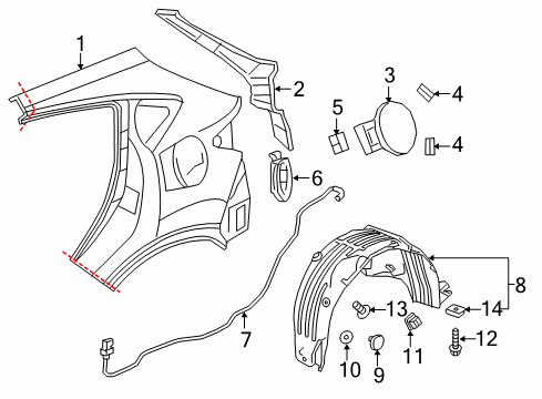 2021 Honda HR-V Quarter Panel & Components Fender, Left Rear (Inner) Diagram for 74592-T7W-K01