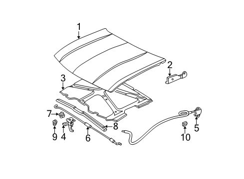 2007 GMC Envoy Hood & Components Hood Diagram for 12478014