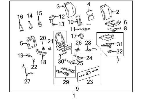 2008 Chevrolet Malibu Passenger Seat Components Trim Bezel Diagram for 10365514