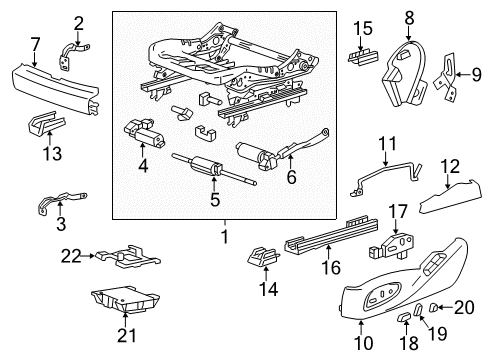 2014 Cadillac XTS Power Seats Seat Back Frame Bracket Diagram for 13589369