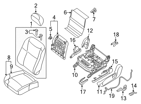 2015 Nissan Altima Driver Seat Components FINISHER Assembly - Cushion, Front Seat LH Diagram for 87380-3TA0A
