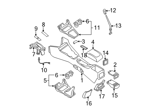 2000 Nissan Sentra Center Console Cup Holder Assembly Diagram for 96965-5M004