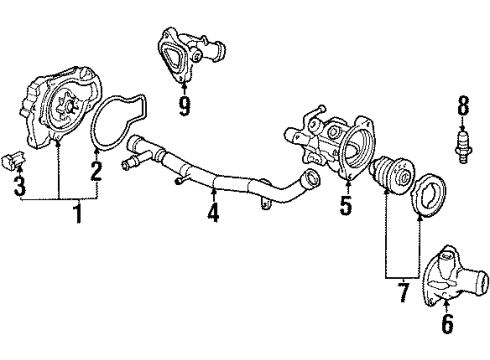 1998 Acura CL Senders Cover, Water Outlet Diagram for 19360-PAB-Y00