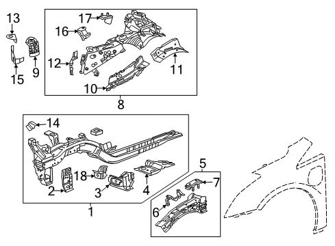 2016 Cadillac ELR Structural Components & Rails Upper Rail Diagram for 23445238