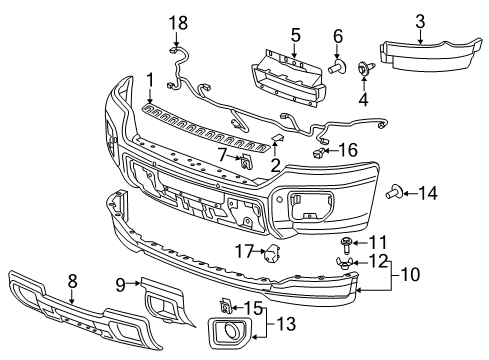 2016 GMC Sierra 3500 HD Front Bumper Trim Bezel Diagram for 23178961