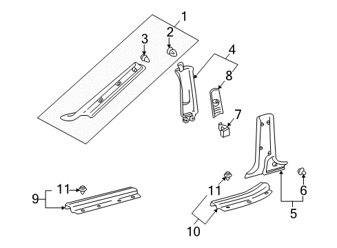 2004 Lexus LS430 Interior Trim - Pillars, Rocker & Floor GARNISH, Front Pillar Diagram for 62211-50012-A2