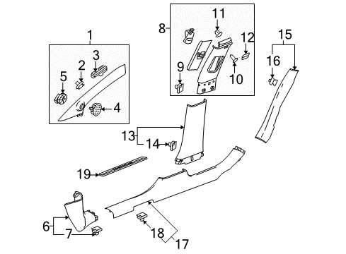 2015 Buick LaCrosse Interior Trim - Pillars, Rocker & Floor Upper Center Pillar Trim Diagram for 9057684
