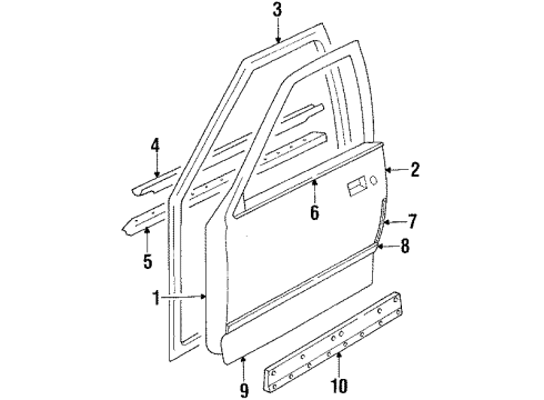 1989 Oldsmobile Cutlass Ciera Front Door & Components, Exterior Trim Molding Asm Reveal Front Door Window At Belt Diagram for 20250976