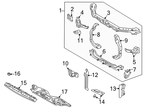 2000 Toyota Camry Radiator Support Mount Bracket Diagram for 53257-33020