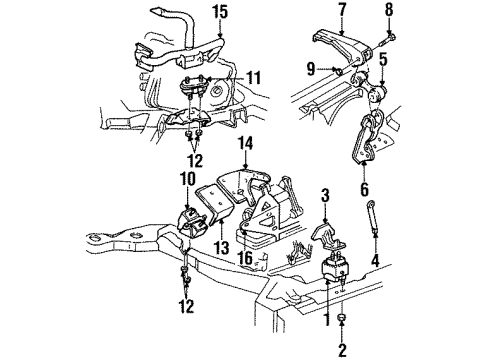 1995 Cadillac DeVille Engine & Trans Mounting Damper Strut Nut Diagram for 11501033