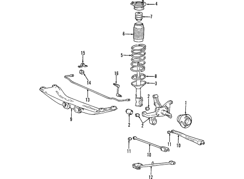 1997 Hyundai Tiburon Rear Suspension Components, Lower Control Arm, Stabilizer Bar Rear Shock Absorber Dust Cover Diagram for 55325-27000