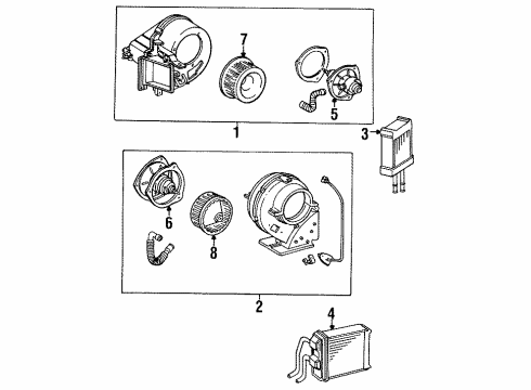 1988 Toyota Van Heater Components Core Diagram for 87107-95D00