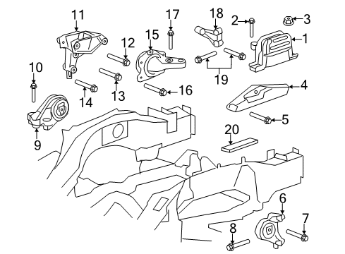 2010 GMC Terrain Engine & Trans Mounting Transmission Mount Bracket Diagram for 25789176