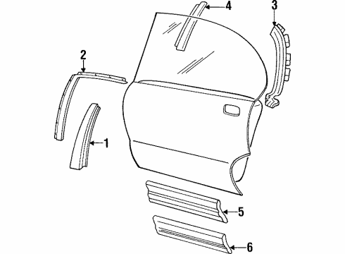 1995 Pontiac Bonneville Exterior Trim - Rear Door Molding Kit, Rear Side Door Center Diagram for 88891126