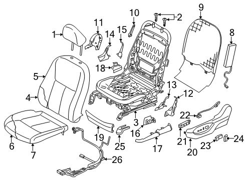 2018 Infiniti Q50 Power Seats Pad Assy-Back, Front Seat, LH Diagram for 87661-4GM4A