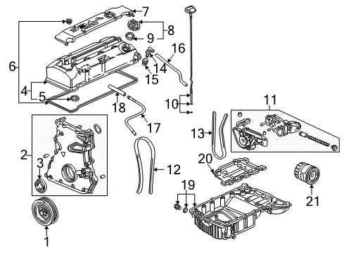 2000 Honda S2000 Engine Parts, Mounts, Cylinder Head & Valves, Camshaft & Timing, Variable Valve Timing, Oil Cooler, Oil Pan, Oil Pump, Crankshaft & Bearings, Pistons, Rings & Bearings Cap Assembly, Oil Filler Diagram for 15610-PCX-A01