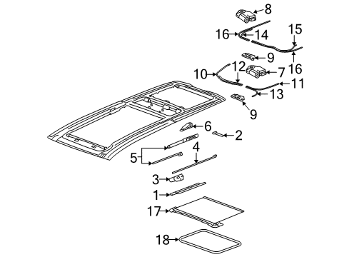 2005 Cadillac SRX Sunroof Tube-Roof Vent Sunshade Cable Drive Diagram for 25747567