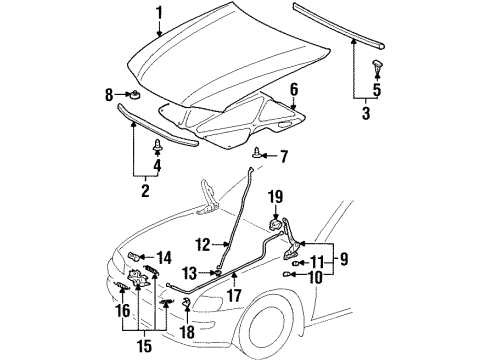 2000 Chevrolet Prizm Hood & Components Cable, Hood Primary Latch Release Diagram for 94857422