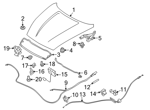 2017 Nissan 370Z Hood & Components Hinge Assy-Hood, LH Diagram for 65401-1EA0A