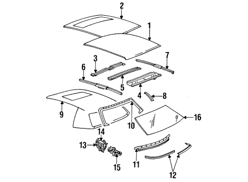 1993 Cadillac Fleetwood Roof & Components W/Strip Asm-Side Roof Rear P/Weld *Black Diagram for 25541752