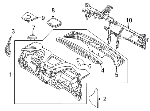 2017 Hyundai Santa Fe Cluster & Switches, Instrument Panel Cover Assembly-Crash Pad Main Side, LH Diagram for 84765-B8000-NBC