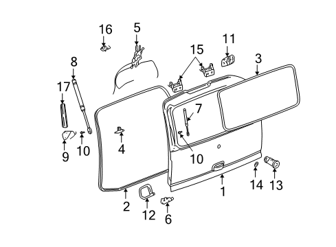 2004 Chevrolet Suburban 2500 Lift Gate Support Cylinder Stud Diagram for 15214102