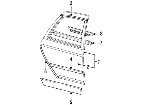 1986 Mercury Sable Rear Door & Components, Exterior Trim Side Molding Diagram for E94Y5425533A1C