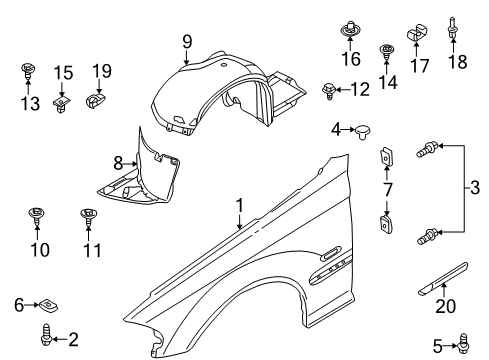 2003 BMW 325i Fender & Components, Exterior Trim Covering Right Diagram for 51718265468