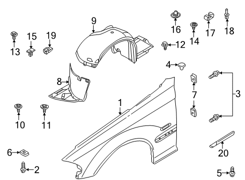 2003 BMW 325i Fender & Components, Exterior Trim Covering Left Diagram for 51718265467