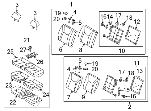 2013 Hyundai Veloster Rear Seat Rear Seat Armrest Cup Holder Assembly Diagram for 89191-2V000-RY