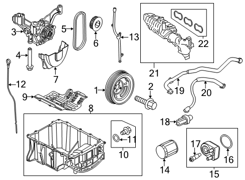 2017 Ford Fiesta Engine Parts, Mounts, Cylinder Head & Valves, Camshaft & Timing, Variable Valve Timing, Oil Cooler, Oil Pan, Oil Pump, Crankshaft & Bearings, Pistons, Rings & Bearings Oil Pump Bolt Diagram for BK3Z-6M256-G