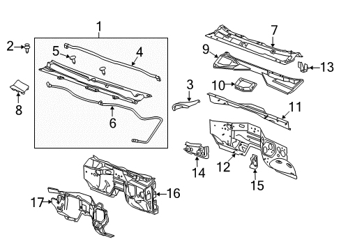 2016 GMC Sierra 1500 Cab Cowl Cowl Grille Diagram for 23207952