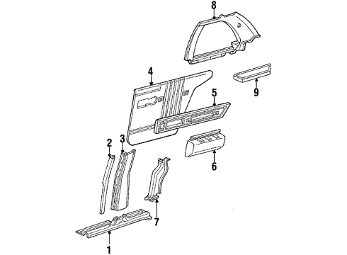 1987 Oldsmobile Delta 88 Pillar & Side Trim BASE A/RS Diagram for 20691922