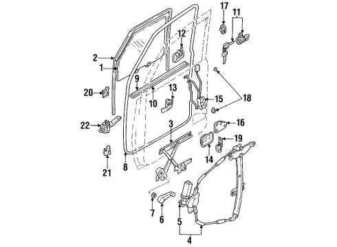 1995 Honda Passport Front Door Motor Power Window Regulator Diagram for 8-97358-133-0