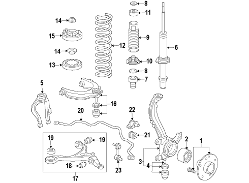 2010 Honda Accord Crosstour Front Suspension Components, Lower Control Arm, Upper Control Arm, Stabilizer Bar Hub Assembly, Front Diagram for 44600-TA0-A00