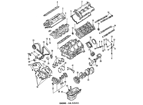 1998 Mitsubishi 3000GT Engine Parts, Mounts, Cylinder Head & Valves, Camshaft & Timing, Oil Cooler, Oil Pan, Oil Pump, Crankshaft & Bearings, Pistons, Rings & Bearings Bracket, Lt., Roll Stopper Diagram for MB581705
