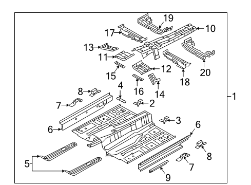 2019 Genesis G90 Floor & Rails Member-Center Floor Cross Side, RH Diagram for 65124-B1000