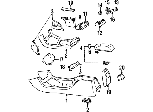 1999 Mercury Cougar Console Mat Diagram for F8RZ-6313562-BAA