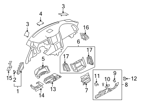 2015 Infiniti QX70 Cluster & Switches, Instrument Panel Ventilator Assy-Center, LH Diagram for 68751-1CA1A